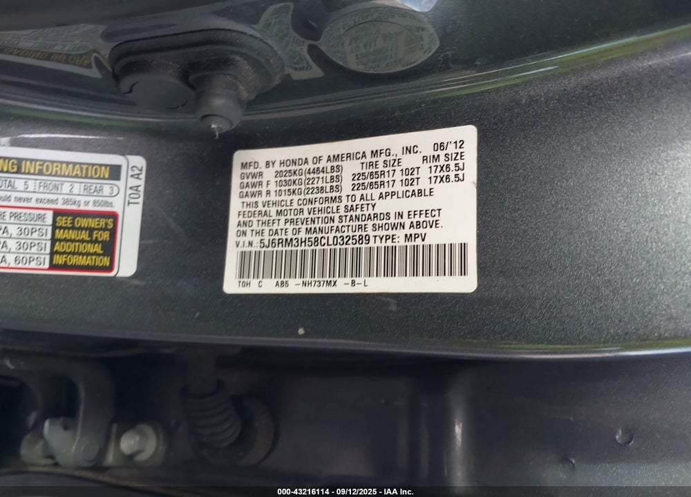 2012 HONDA CR-V VIN: 5J6RM3H58CL032589