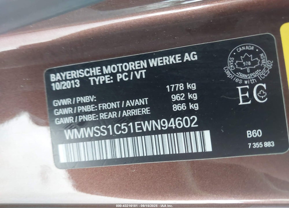 2014 MINI PACEMAN VIN: WMWSS1C51EWN94602