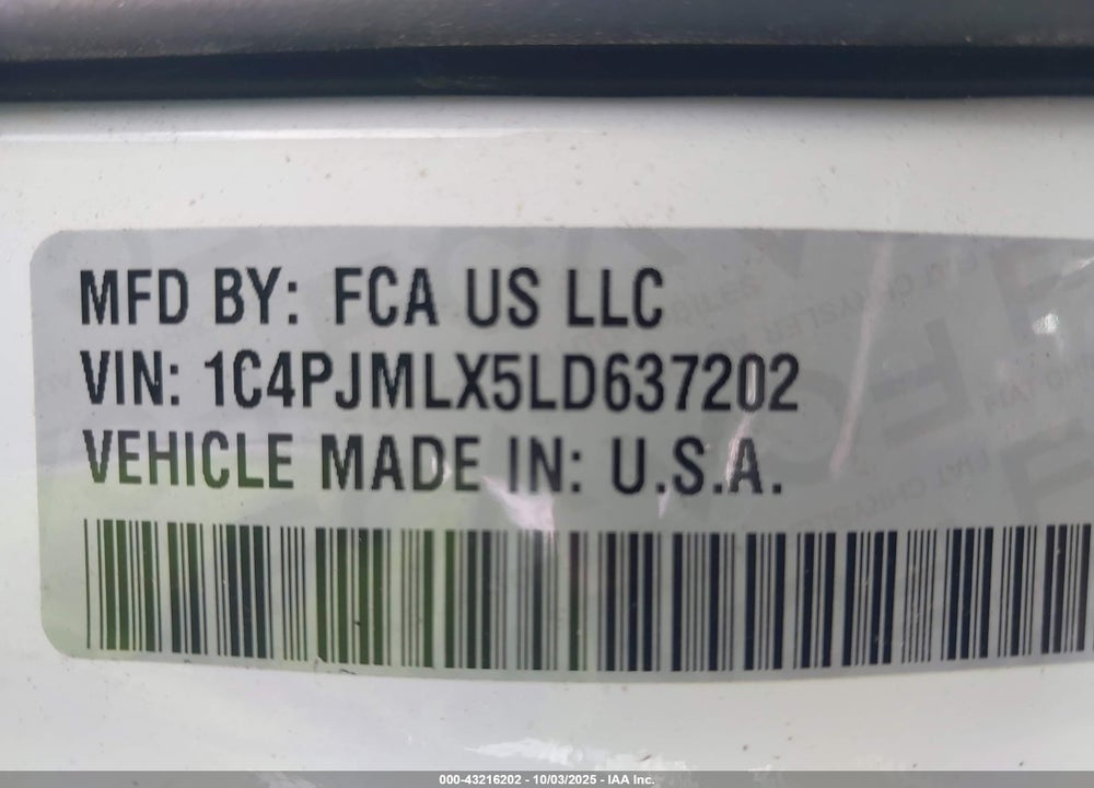 2020 JEEP CHEROKEE VIN: 1C4PJMLX5LD637202