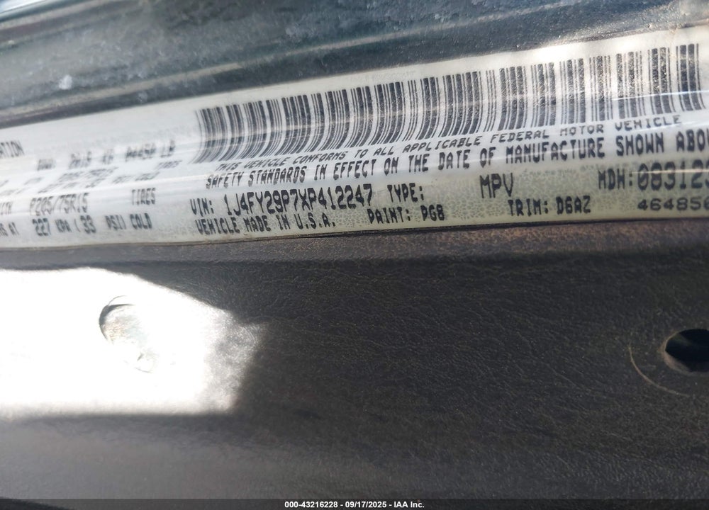 1999 JEEP WRANGLER SE VIN: 1J4FY29P7XP412247