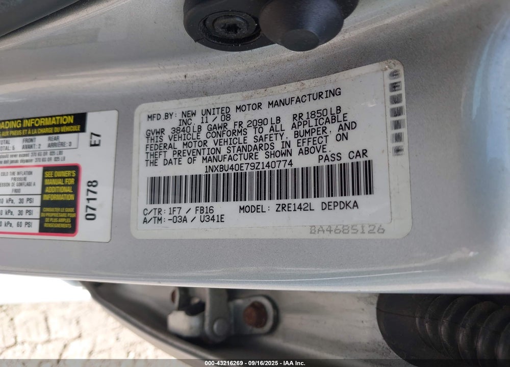 2009 TOYOTA COROLLA VIN: 1NXBU40E79Z140774