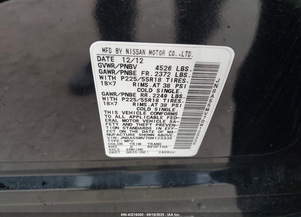 2013 NISSAN ROGUE VIN: JN8AS5MV7DW123335