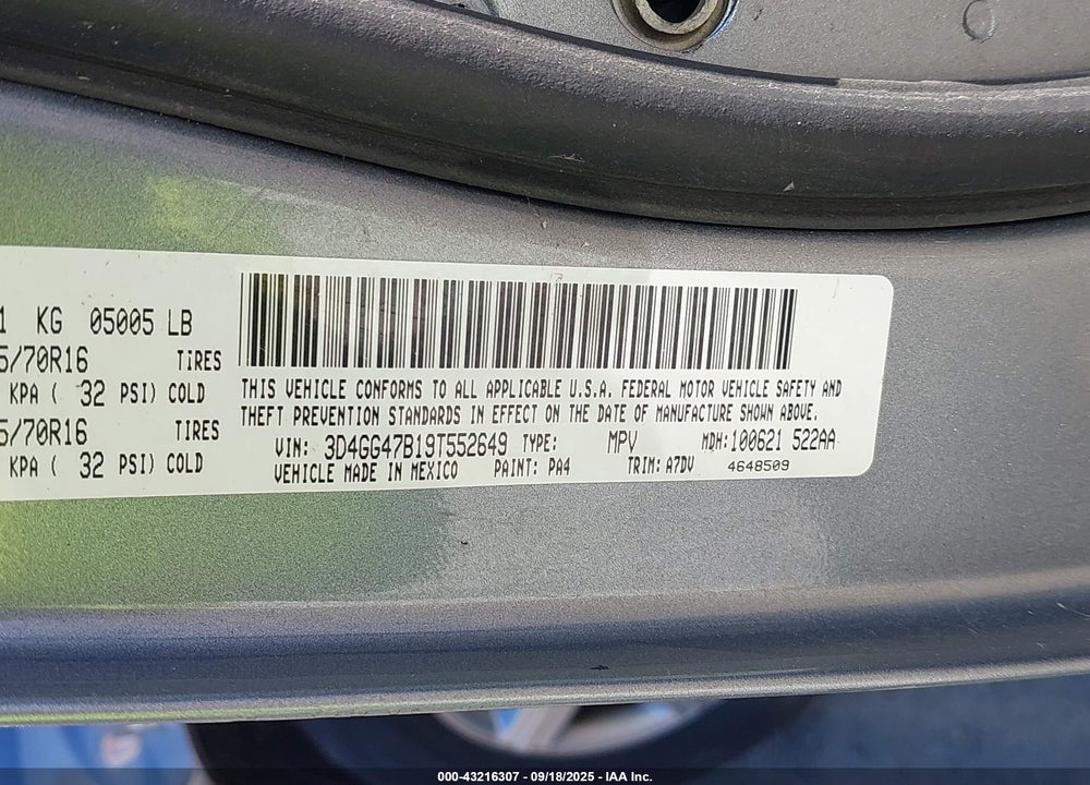 2009 DODGE JOURNEY VIN: 3D4GG47B19T552649