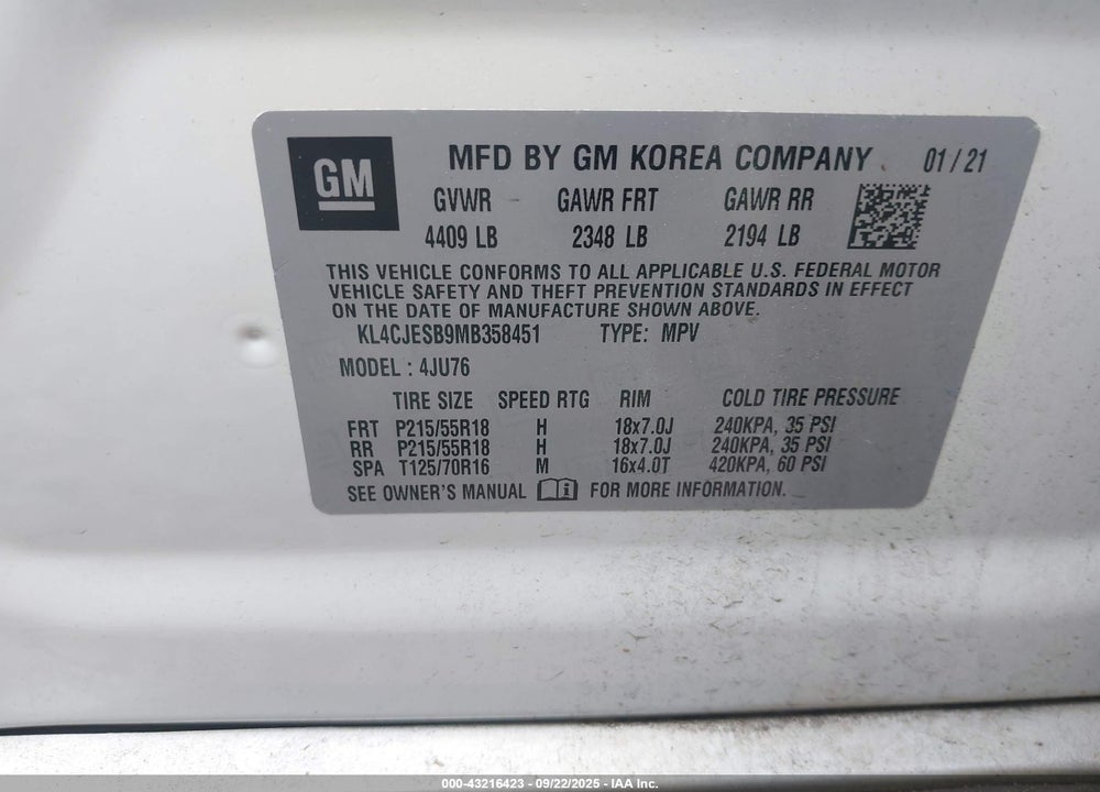 2021 BUICK ENCORE VIN: KL4CJESB9MB358451