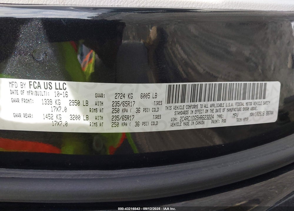 2017 CHRYSLER PACIFICA TOURING VIN: 2C4RC1DG5HR623224