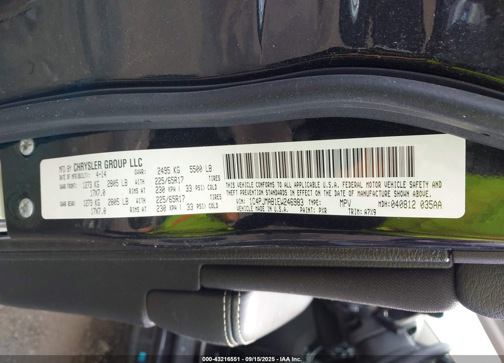 2014 JEEP CHEROKEE VIN: 1C4PJMAB1EW246983