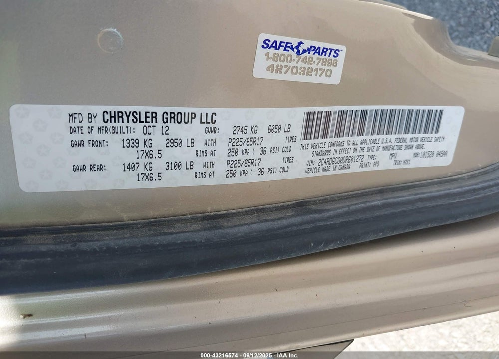 2013 DODGE GRAND CARAVAN SXT VIN: 2C4RDGCG0DR601272