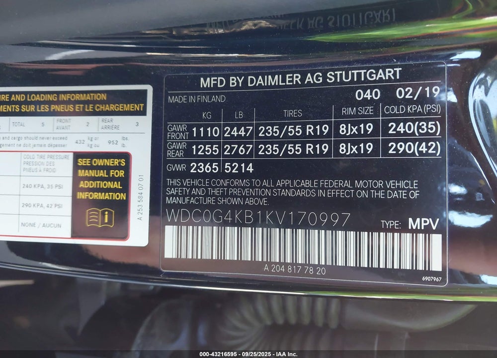 2019 MERCEDES-BENZ GLC 300 4MATIC VIN: WDC0G4KB1KV170997