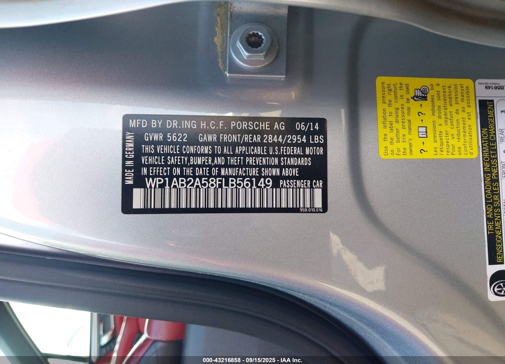 2015 PORSCHE MACAN VIN: WP1AB2A58FLB56149