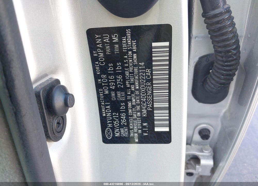 2013 HYUNDAI GENESIS VIN: KMHGC4DDXDU222114