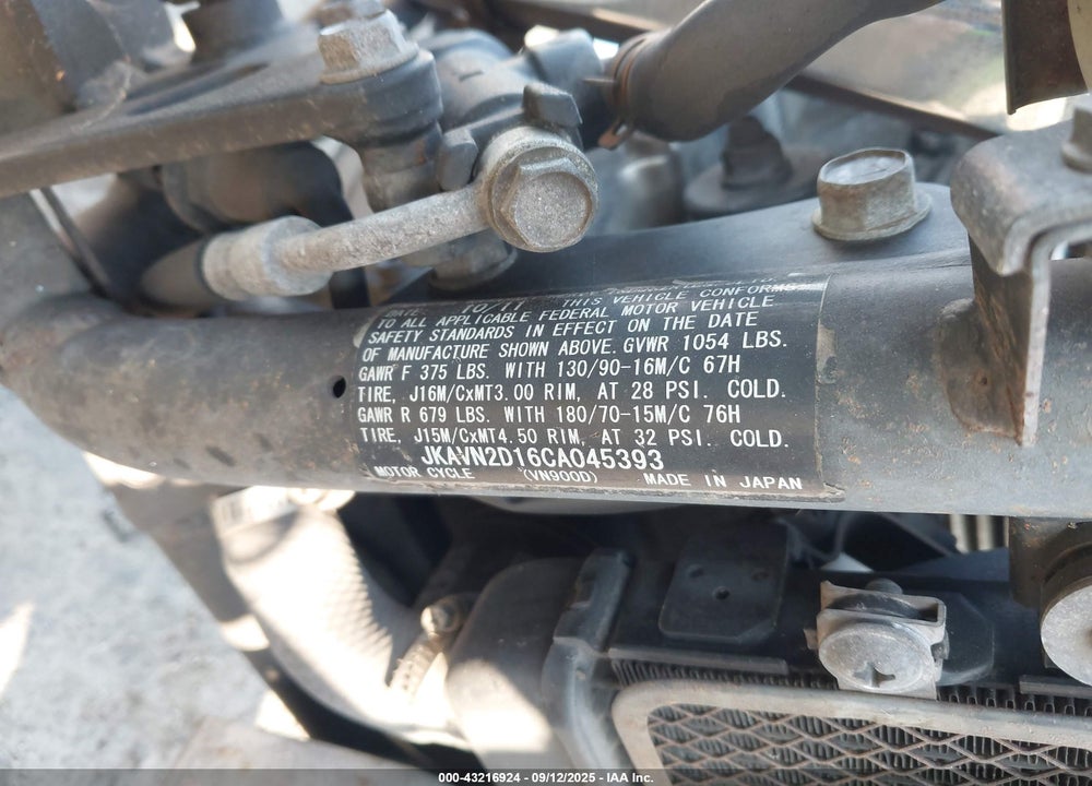 2012 KAWASAKI VN900 D VIN: JKAVN2D16CA045393