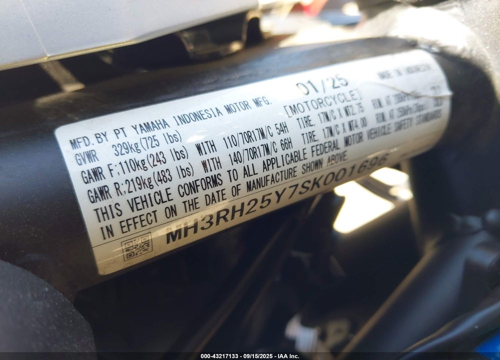 2025 YAMAHA YFZ320 AC VIN: MH3RH25Y7SK001696