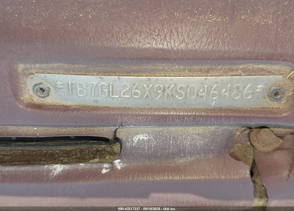 1989 DODGE DAKOTA VIN: 1B7GL26X9KS046486