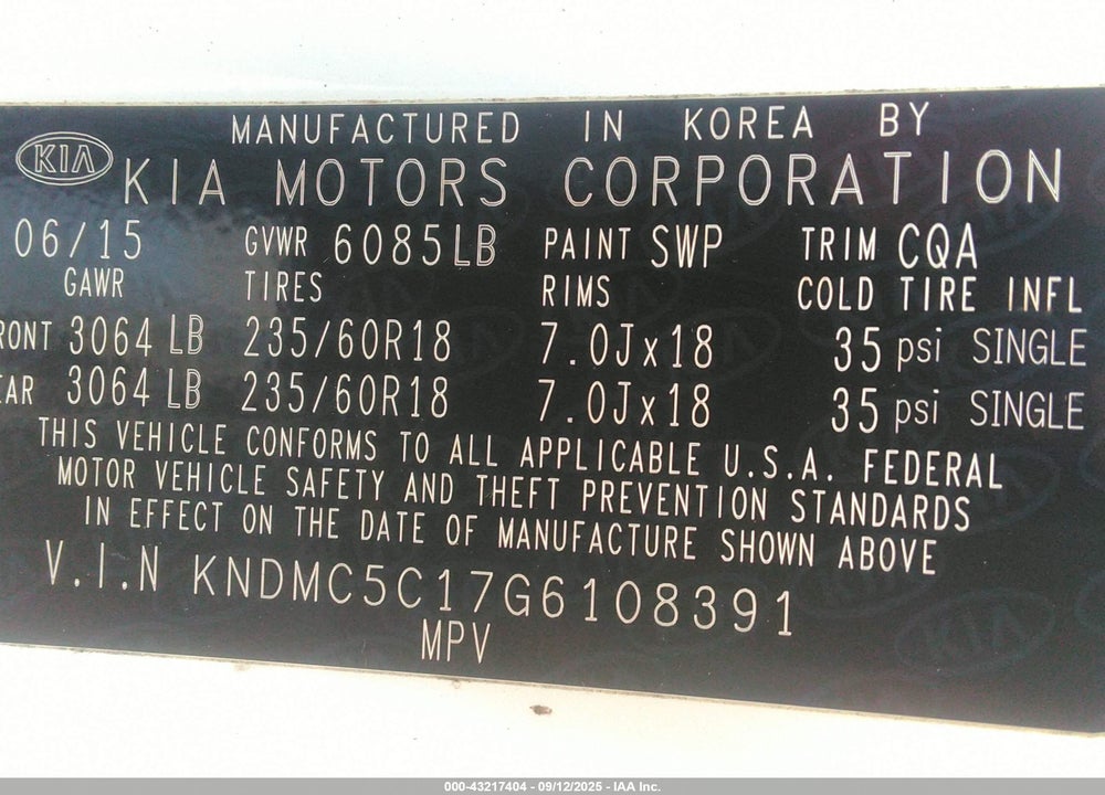 2016 KIA SEDONA SX VIN: KNDMC5C17G6108391