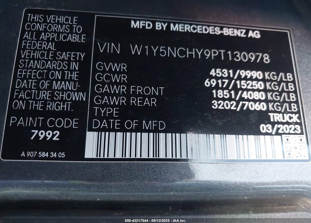 2023 MERCEDES-BENZ SPRINTER 3500 HIGH ROOF 4-CYL DIESEL HO VIN: W1Y5NCHY9PT130978