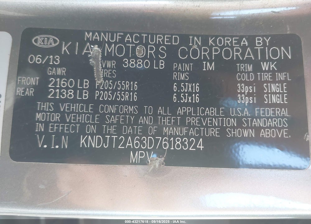 2013 KIA SOUL VIN: KNDJT2A63D7618324