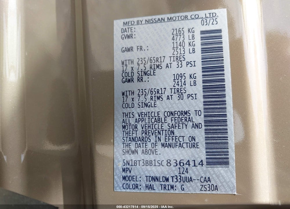 2025 NISSAN ROGUE ROCK CREEK VIN: 5N1BT3BB1SC836414