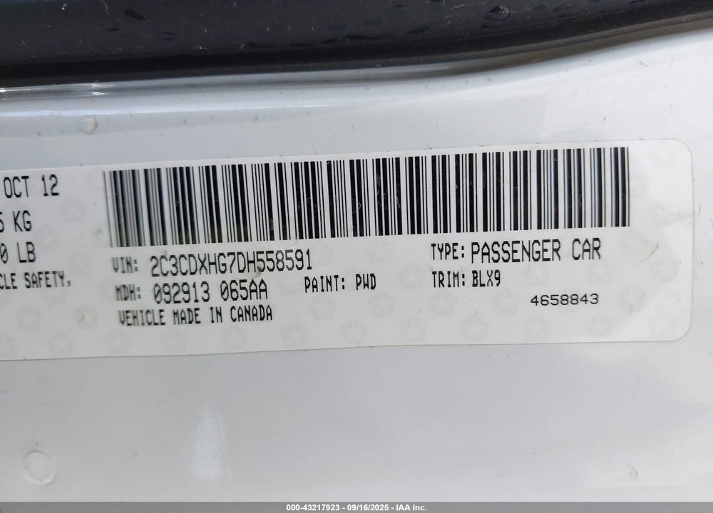 2013 DODGE CHARGER SXT PLUS VIN: 2C3CDXHG7DH558591