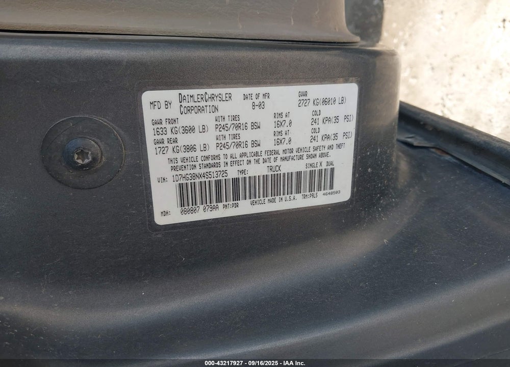 2004 DODGE DAKOTA SPORT/SXT VIN: 1D7HG38NX4S513725