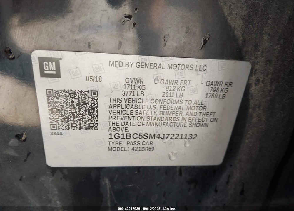 2018 CHEVROLET CRUZE VIN: 1G1BC5SM4J7221132