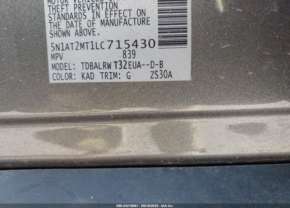 2020 NISSAN ROGUE VIN: 5N1AT2MT1LC715430