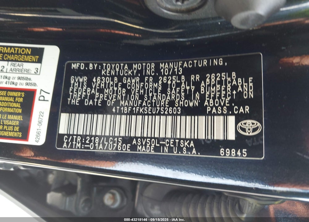 2014 TOYOTA CAMRY VIN: 4T1BF1FK5EU752603