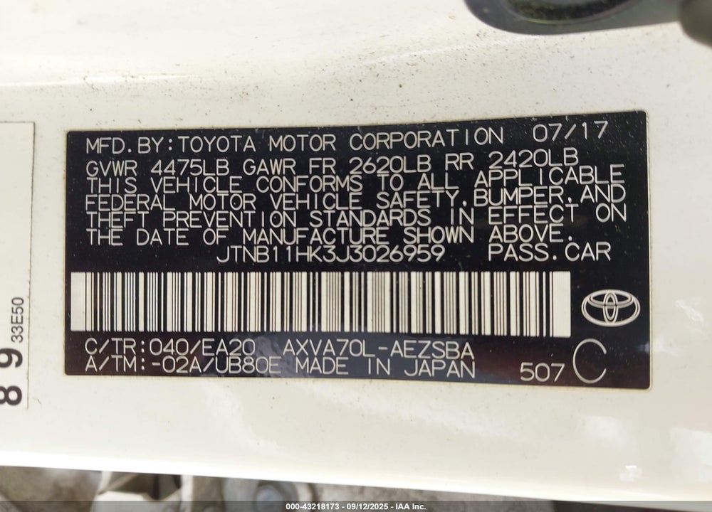 2018 TOYOTA CAMRY SE VIN: JTNB11HK3J3026959