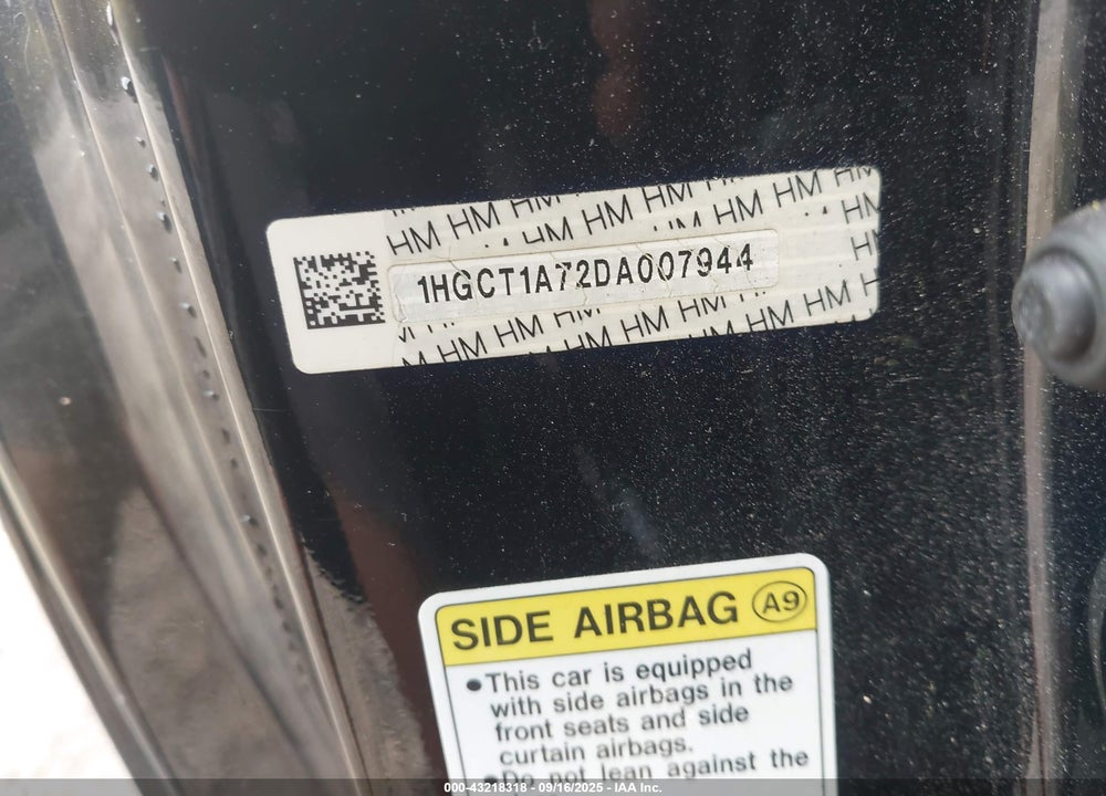 2013 HONDA ACCORD VIN: 1HGCT1A72DA007944