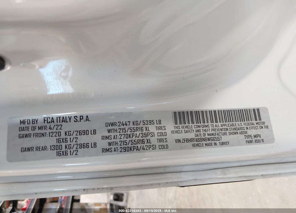 2022 RAM PROMASTER CITY VIN: ZFBHRFAB8N6W66557