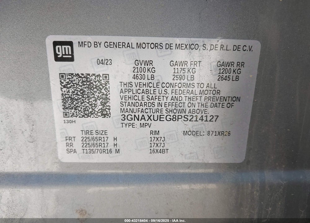 2023 CHEVROLET EQUINOX VIN: 3GNAXUEG8PS214127