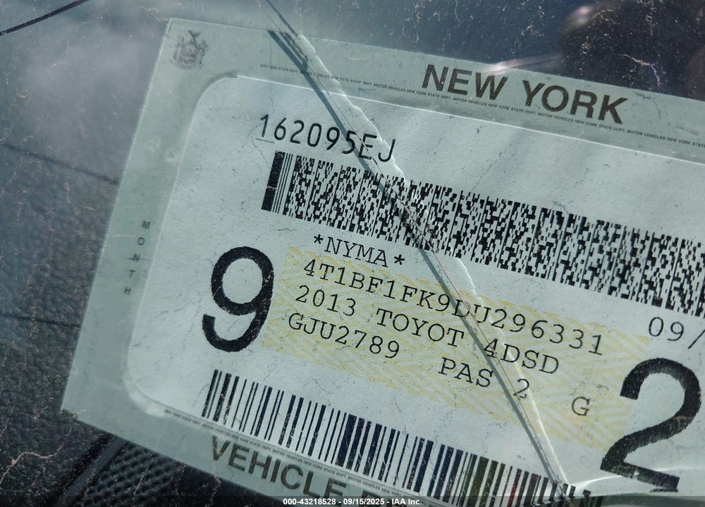 2013 TOYOTA CAMRY SE VIN: 4T1BF1FK9DU296331
