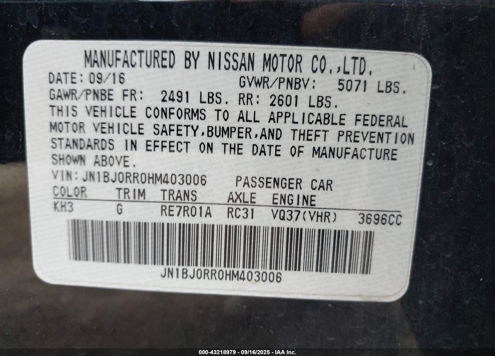 2017 INFINITI QX50 VIN: JN1BJ0RR0HM403006