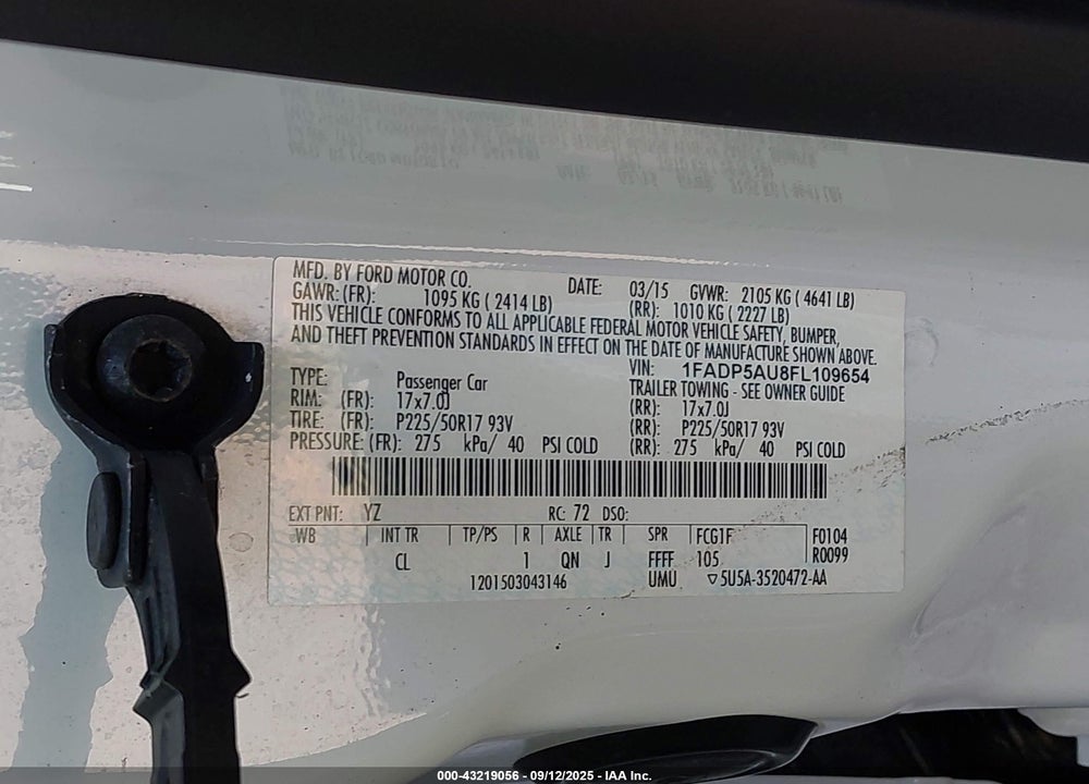 2015 FORD C-MAX VIN: 1FADP5AU8FL109654
