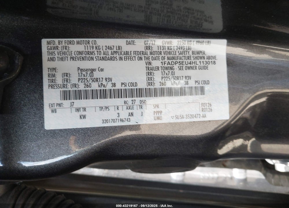 2017 FORD C-MAX VIN: 1FADP5EU4HL113018