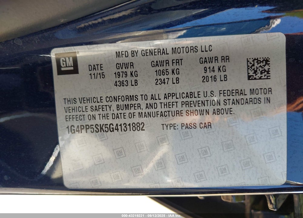 2016 BUICK VERANO VIN: 1G4PP5SK5G4131882