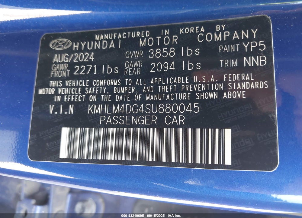 2025 HYUNDAI ELANTRA SEL SPORT VIN: KMHLM4DG4SU880045
