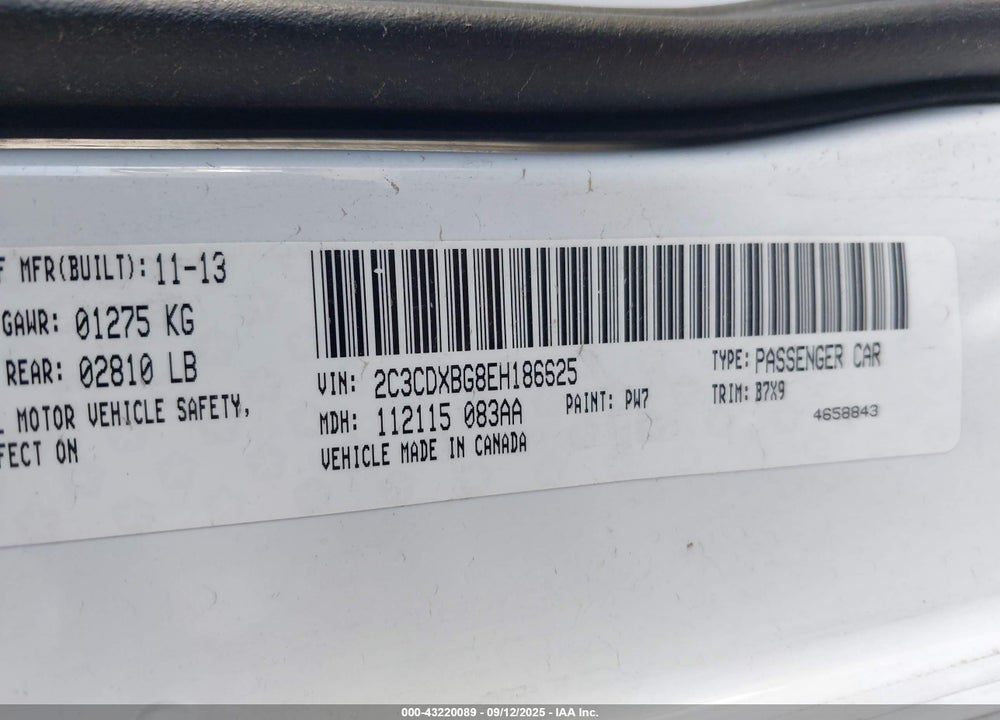 2014 DODGE CHARGER SE VIN: 2C3CDXBG8EH186625