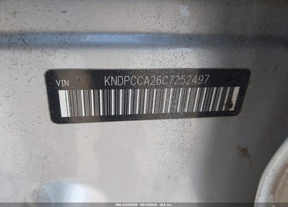 2012 KIA SPORTAGE VIN: KNDPCCA26C7252497
