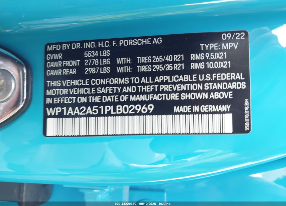 2023 PORSCHE MACAN T VIN: WP1AA2A51PLB02969