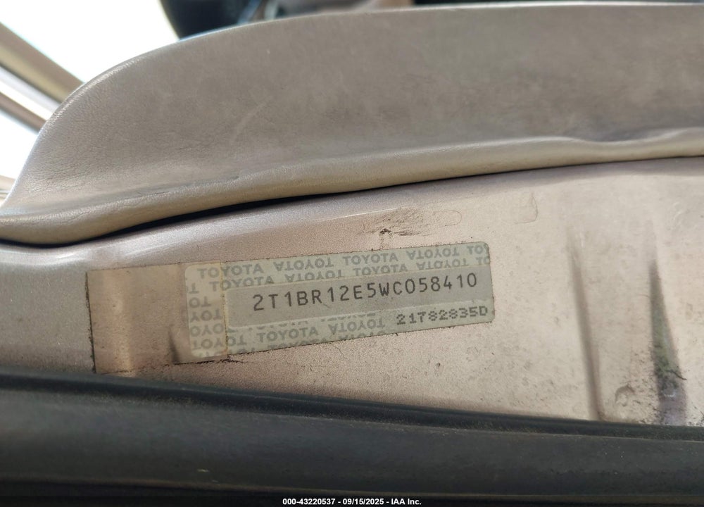 1998 TOYOTA COROLLA VE VIN: 2T1BR12E5WC058410