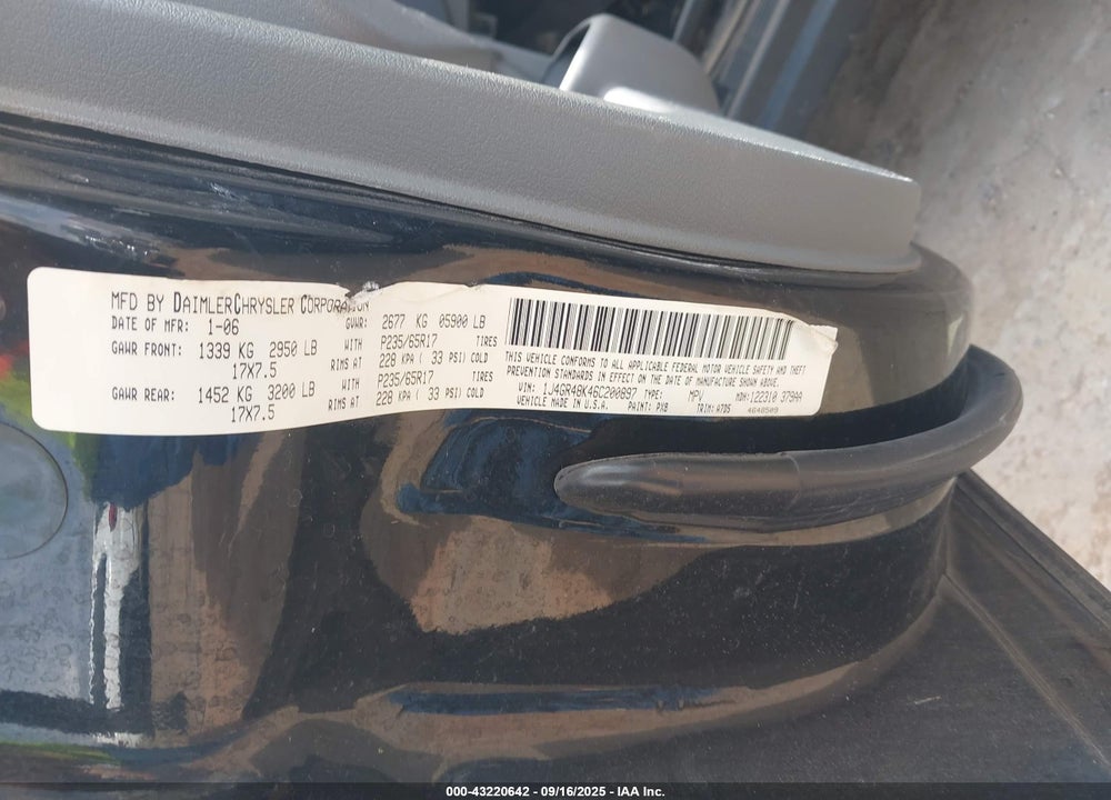 2006 JEEP GRAND CHEROKEE LAREDO VIN: 1J4GR48K46C200897