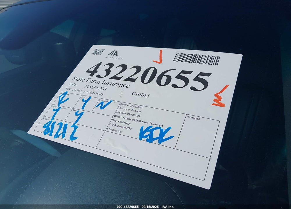 2016 MASERATI GHIBLI VIN: ZAM57XSAXG1176943