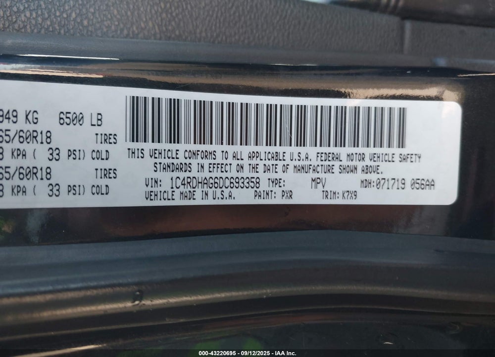 2013 DODGE DURANGO SXT VIN: 1C4RDHAG6DC693358