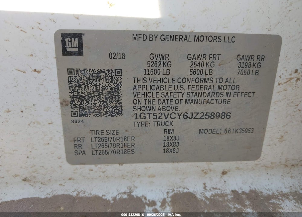 2018 GMC SIERRA 3500HD VIN: 1GT52VCY6JZ258986