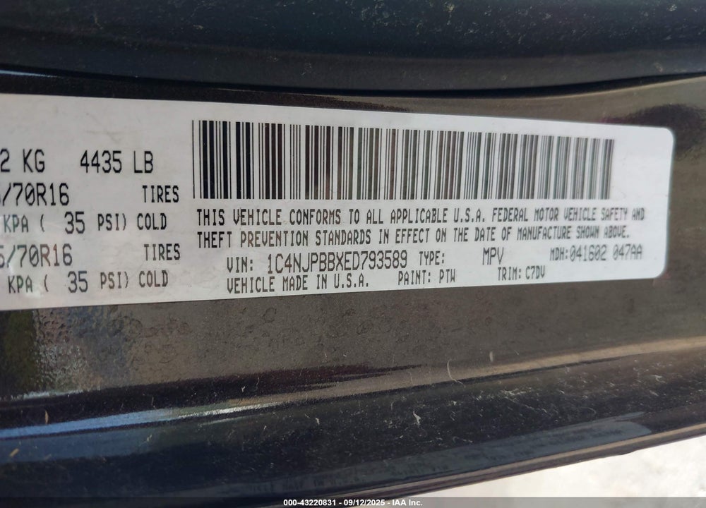 2014 JEEP PATRIOT VIN: 1C4NJPBBXED793589