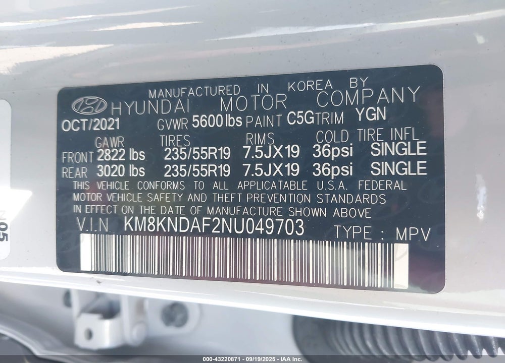 2022 HYUNDAI IONIQ 5 VIN: KM8KNDAF2NU049703