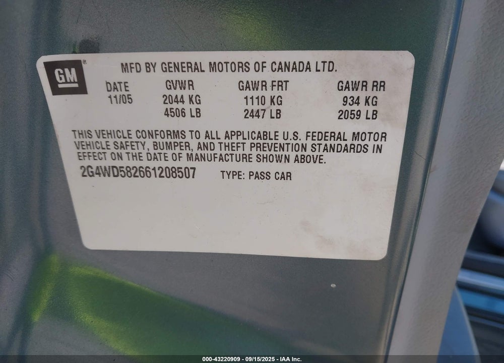 2006 BUICK LACROSSE CXL VIN: 2G4WD582661208507