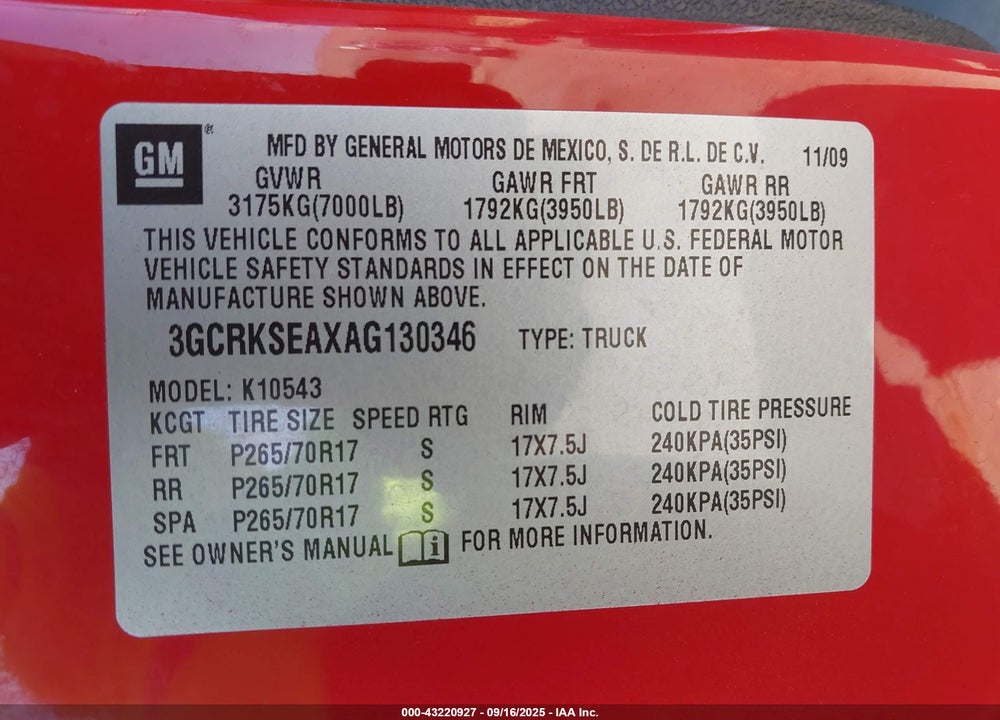 2010 CHEVROLET SILVERADO 1500 LT VIN: 3GCRKSEAXAG130346