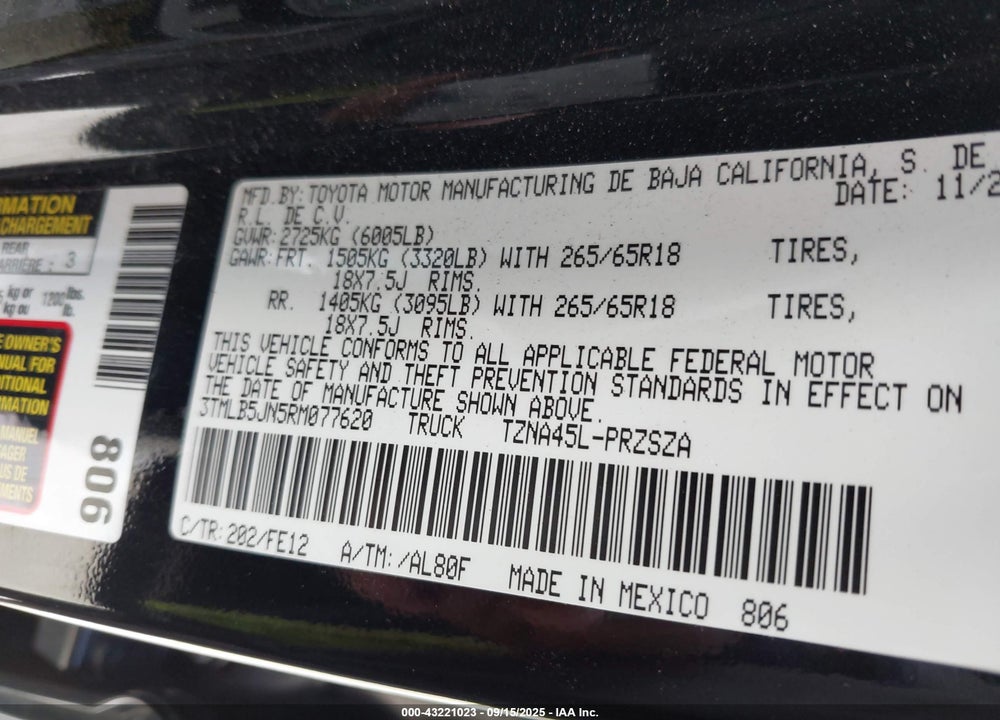 2024 TOYOTA TACOMA VIN: 3TMLB5JN5RM077620