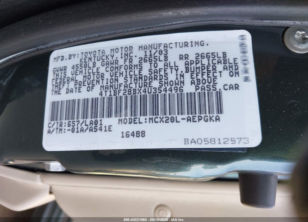 2004 TOYOTA AVALON XLS VIN: 4T1BF28BX4U354496